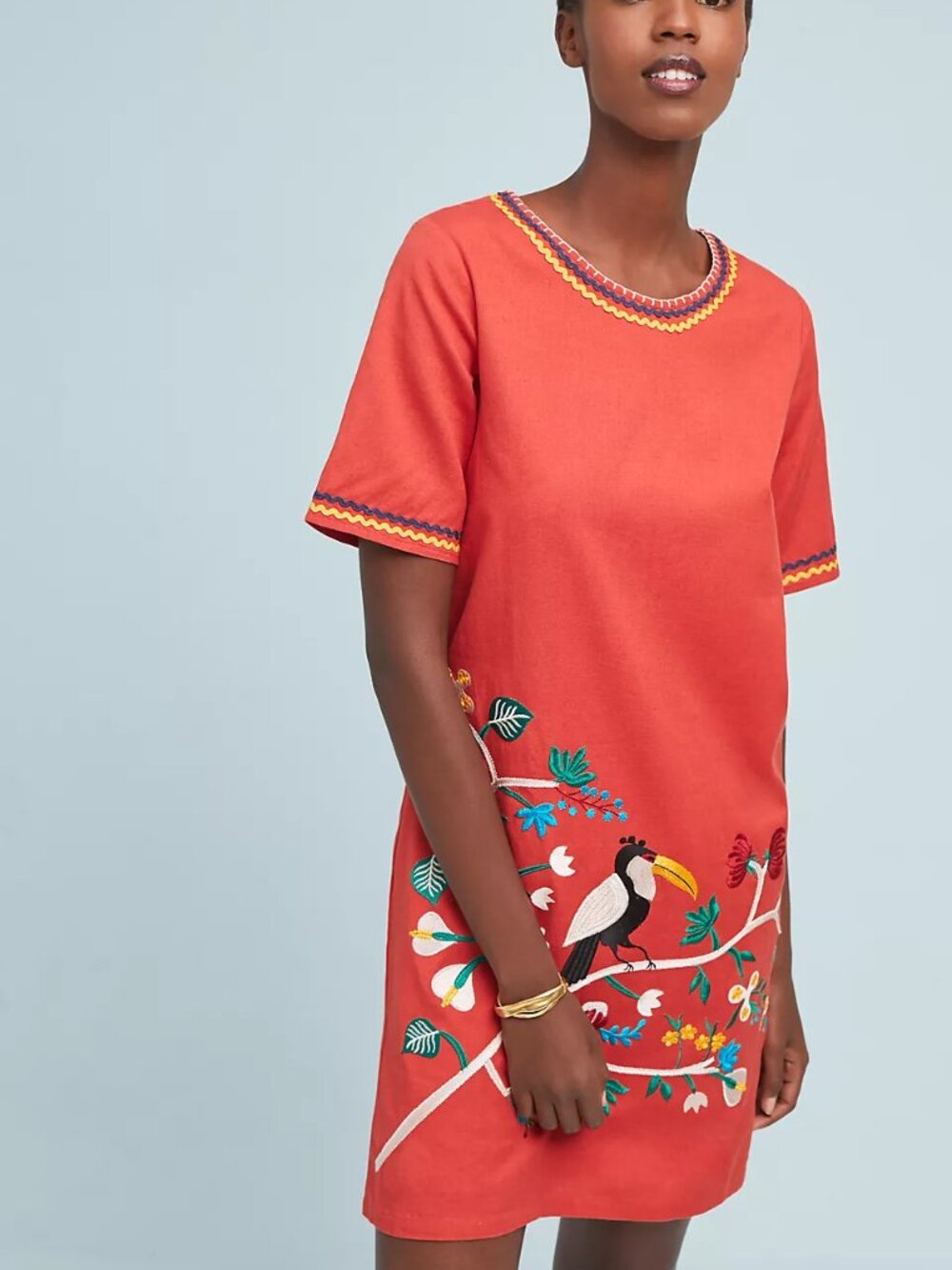 Anthropologie Corey Lynn Calter Toucan Embroidered Dress MP